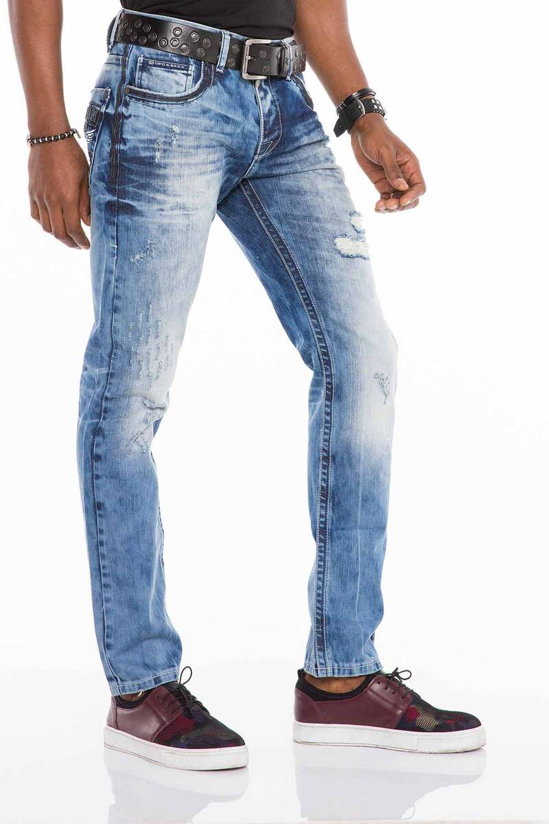 CD503 Heren comfortabele jeans met modieus borduurwerk in rechte pasvorm