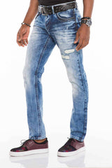 CD503 Heren comfortabele jeans met modieus borduurwerk in rechte pasvorm