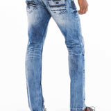 CD503 Men's comfortable jeans with fashionable embroidery in Straight Fit