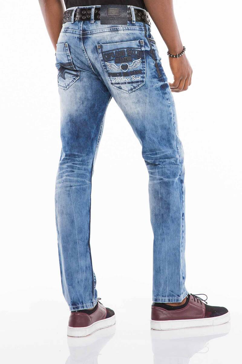 CD503 Heren comfortabele jeans met modieus borduurwerk in rechte pasvorm