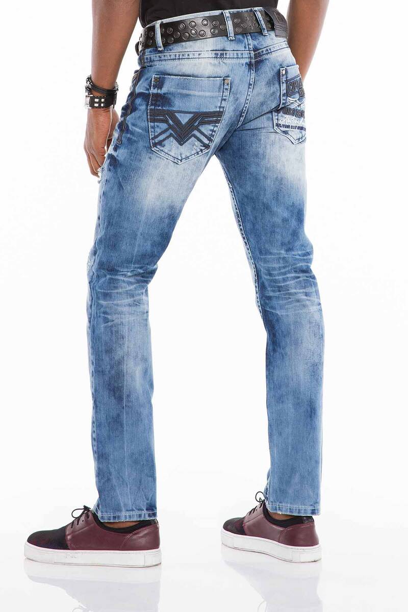 CD503 Heren comfortabele jeans met modieus borduurwerk in rechte pasvorm