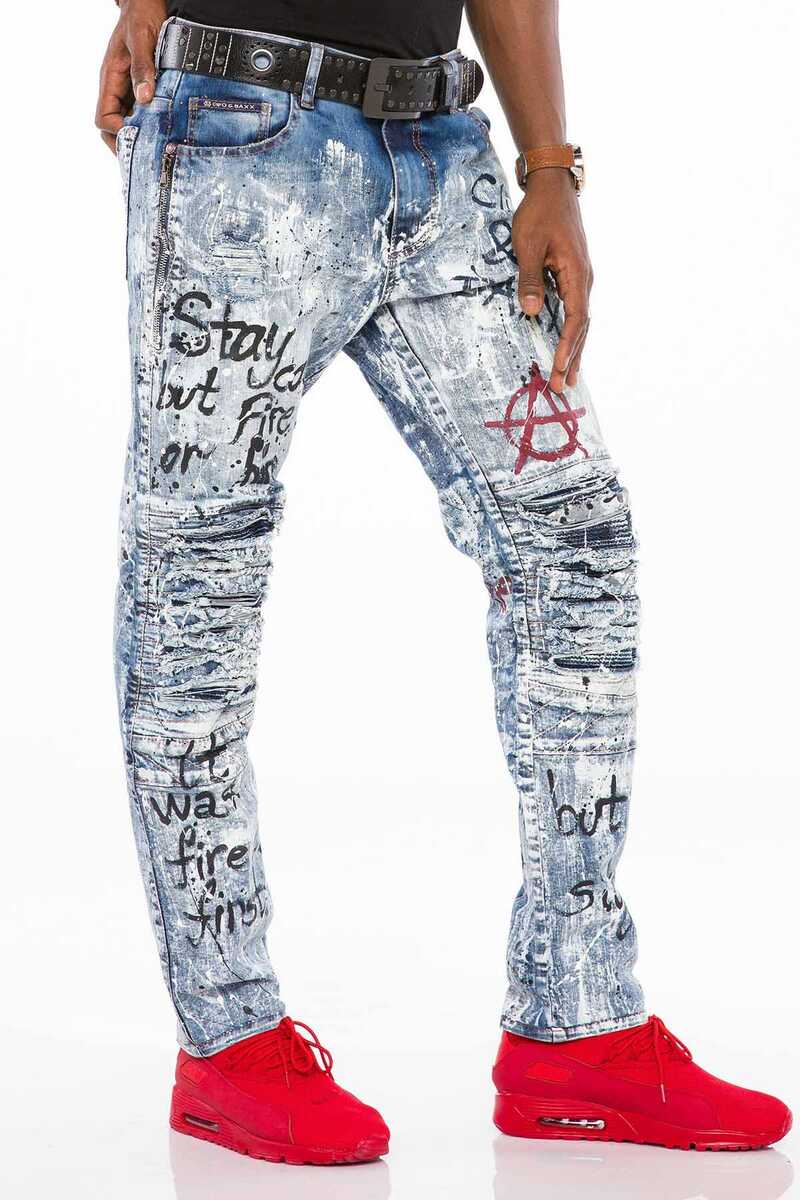 Jeans delgados de hombres de hombres CD498 en la mirada destruida fría