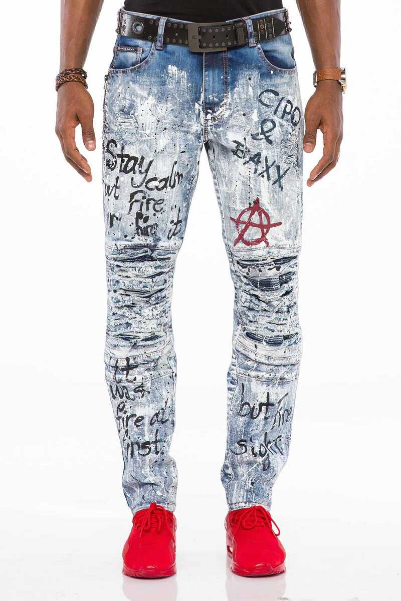 Jeans delgados de hombres de hombres CD498 en la mirada destruida fría
