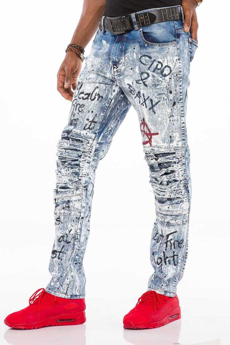 Jeans delgados de hombres de hombres CD498 en la mirada destruida fría