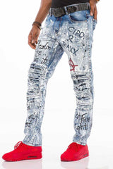Jeans delgados de hombres de hombres CD498 en la mirada destruida fría