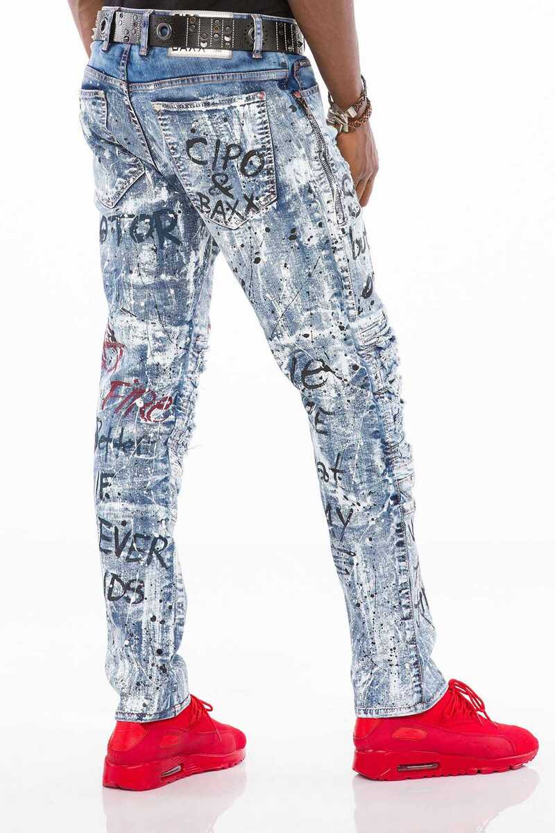 Jeans delgados de hombres de hombres CD498 en la mirada destruida fría