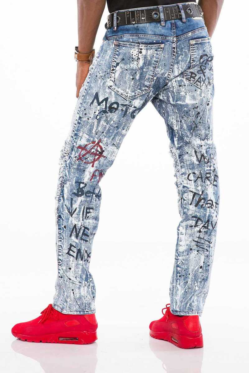 Jeans delgados de hombres de hombres CD498 en la mirada destruida fría