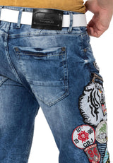 CD490 Herren Röhrenjeans mit Streetstyle Aufnähern