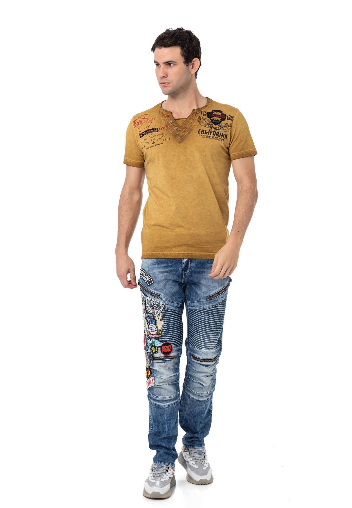 CD490 Herren Röhrenjeans mit Streetstyle Aufnähern