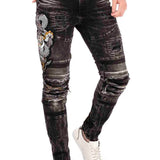 CD486 Jeans slim pour hommes avec grand motif animalier