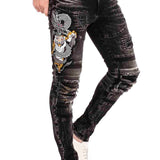 CD486 Jeans slim pour hommes avec grand motif animalier