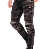 CD486 Jeans slim pour hommes avec grand motif animalier