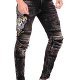 CD486 Jeans slim pour hommes avec grand motif animalier