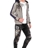 CD486 Jeans slim pour hommes avec grand motif animalier