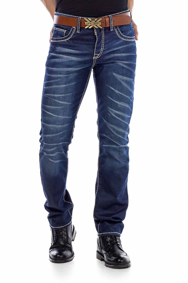 CD471 Men Jeans delgados con detalles de lavado agudos