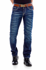 CD471 Men Jeans delgados con detalles de lavado agudos