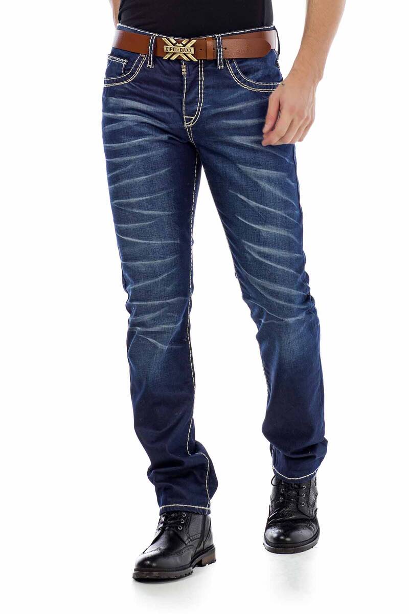 CD471 Men Jeans delgados con detalles de lavado agudos
