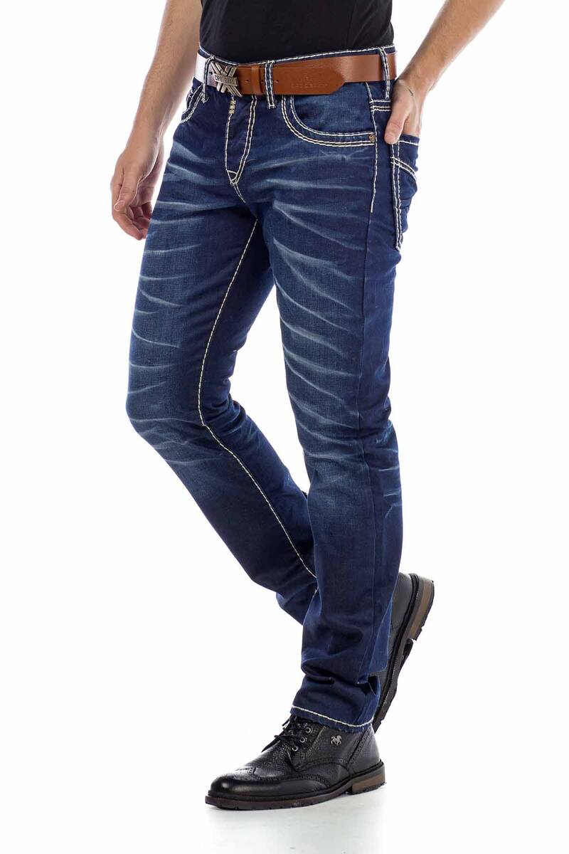 CD471 Men Jeans delgados con detalles de lavado agudos