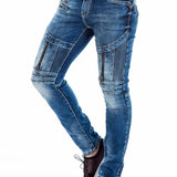 CD437 Jeans confortable pour hommes avec zips décoratifs cools