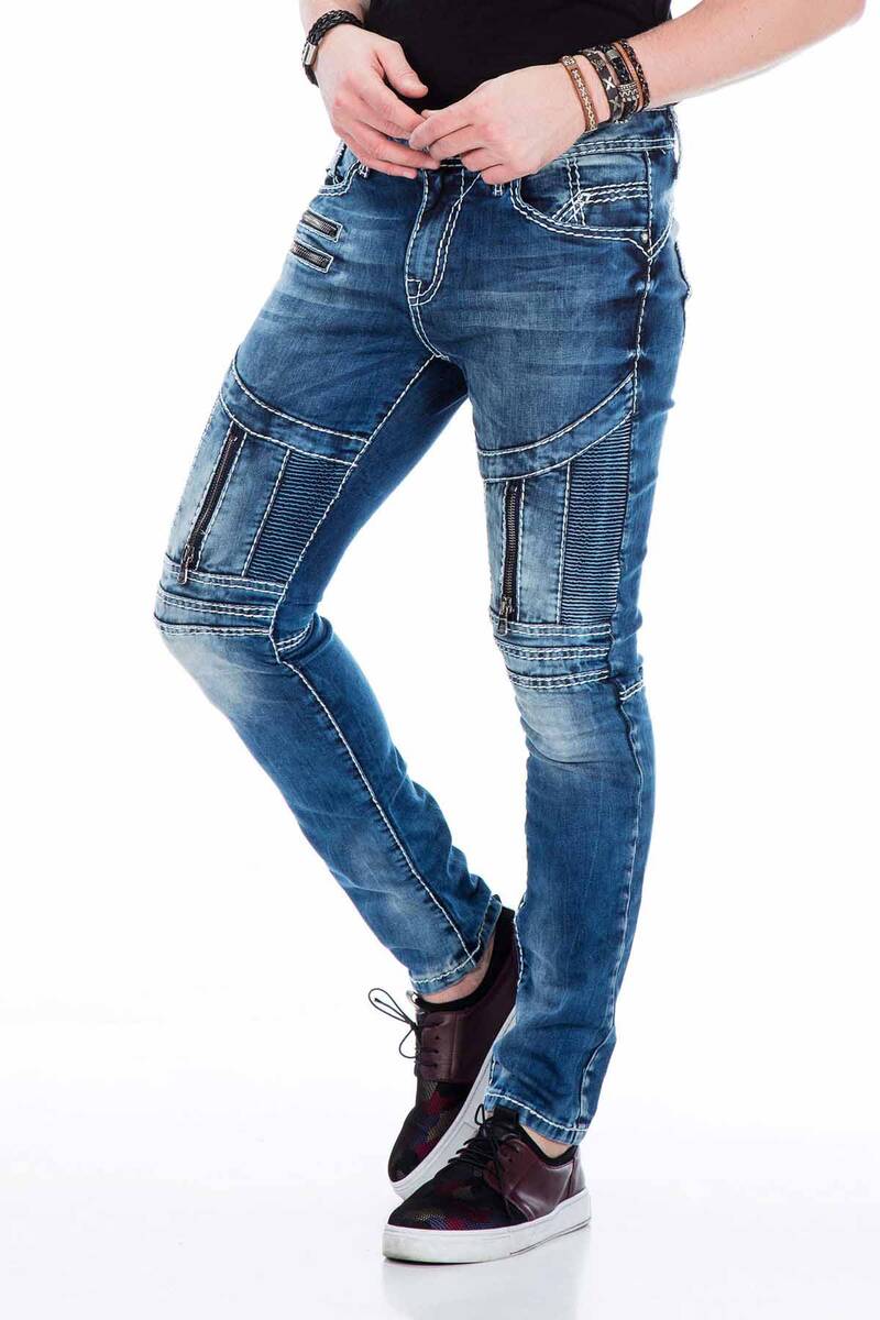 CD437 Jeans cómodos para hombres con cippers decorativos frescos