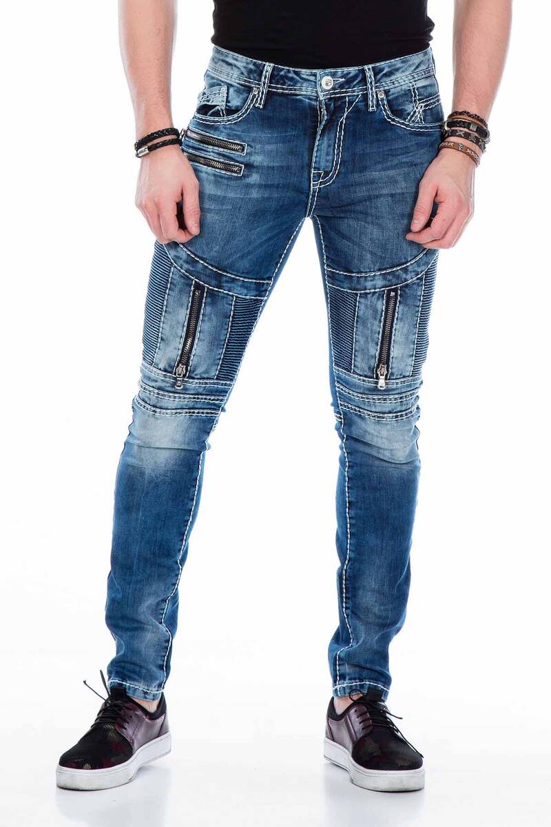 CD437 Jeans cómodos para hombres con cippers decorativos frescos