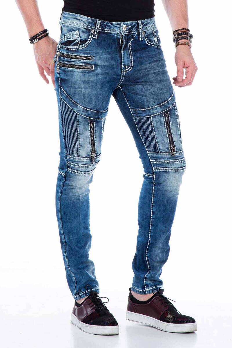 CD437 Jeans cómodos para hombres con cippers decorativos frescos