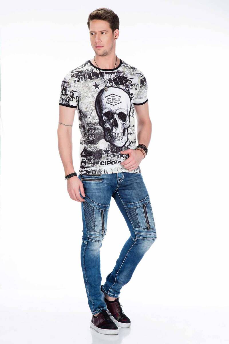 CD437 Jeans cómodos para hombres con cippers decorativos frescos