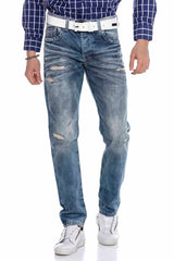CD655 Jeans rectos desgastados para hombre