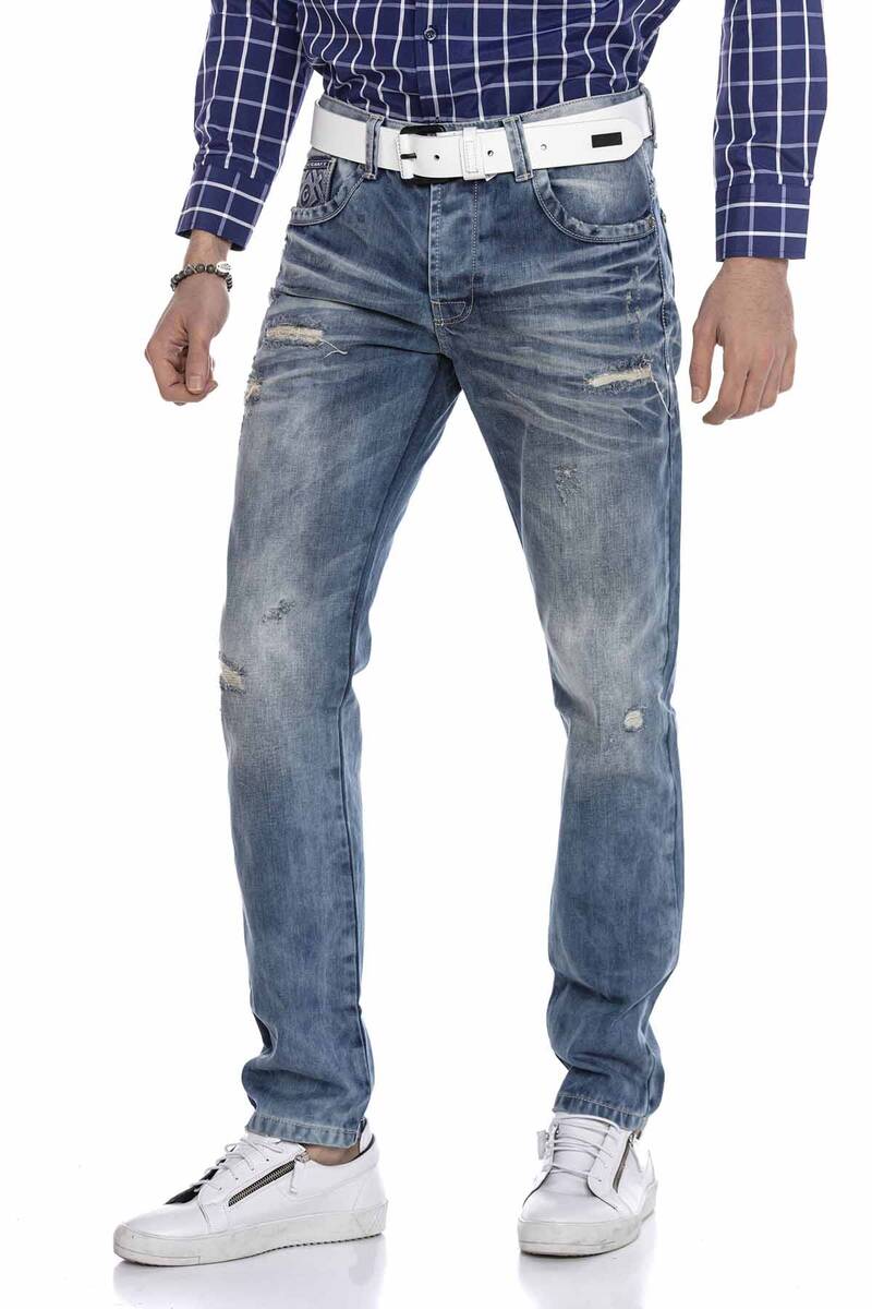 CD655 Jeans rectos desgastados para hombre