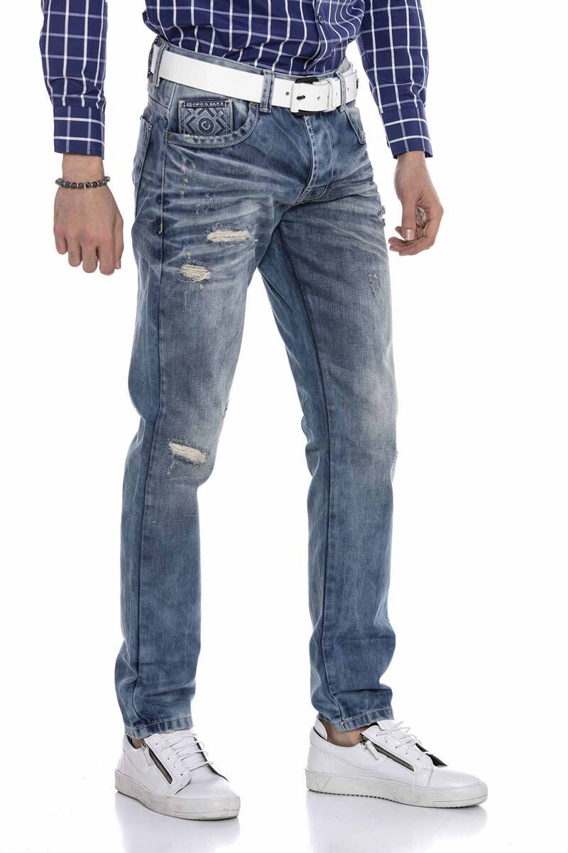 CD655 Jeans rectos desgastados para hombre
