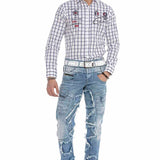 Jeans comodi da uomo CD617 nel design di patchwork alla moda