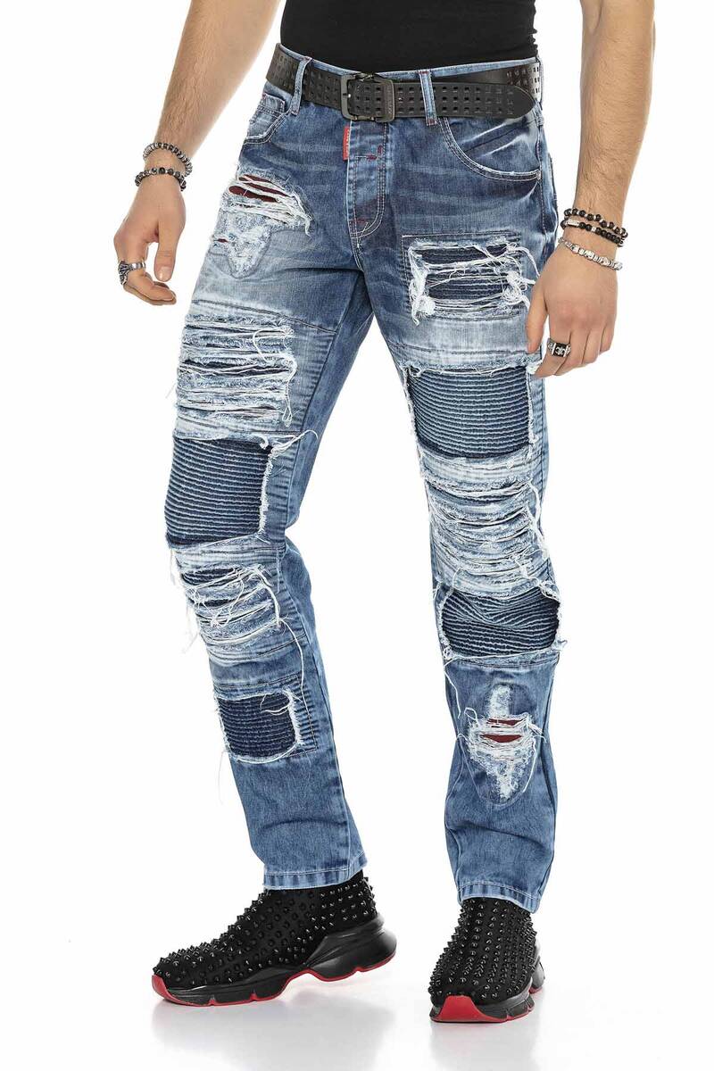 CD602 Jeans cómodos para hombres en un sorprendente diseño de grietas