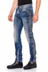 CD579 Herren bequeme Jeans mit seitlichem Markenschriftzug