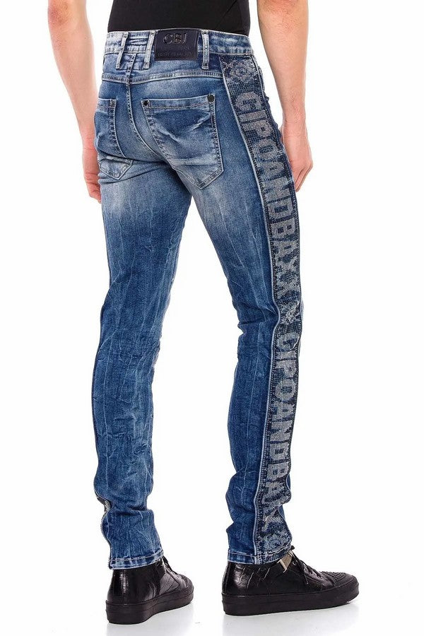 CD579 Herren bequeme Jeans mit seitlichem Markenschriftzug