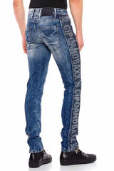CD579 Herren bequeme Jeans mit seitlichem Markenschriftzug