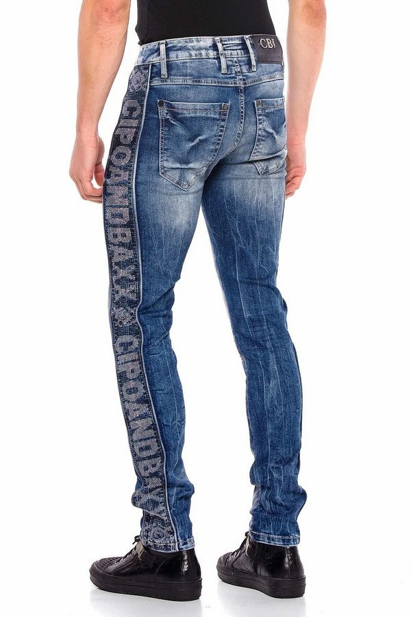 CD579 Herren bequeme Jeans mit seitlichem Markenschriftzug