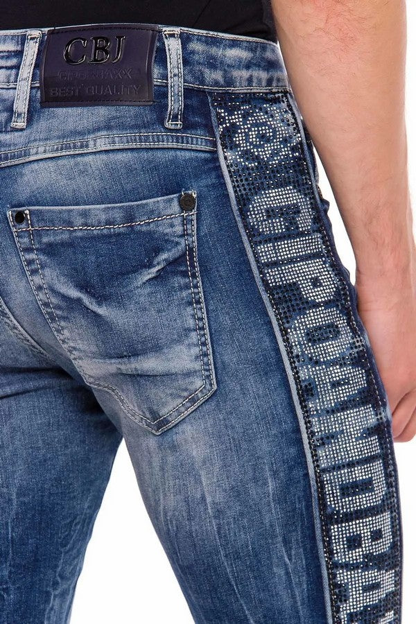 CD579 Herren bequeme Jeans mit seitlichem Markenschriftzug