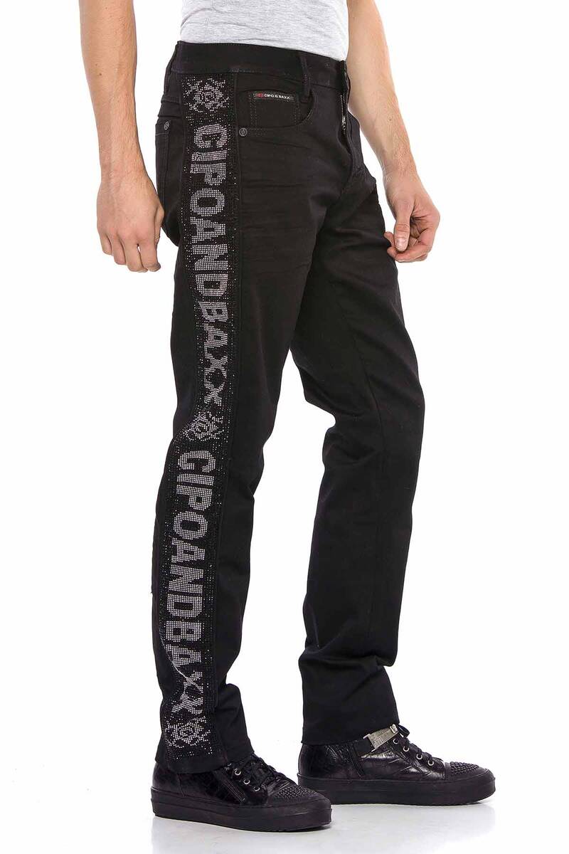 CD578 Jeans confortables pour hommes avec bandes latérales scintillantes