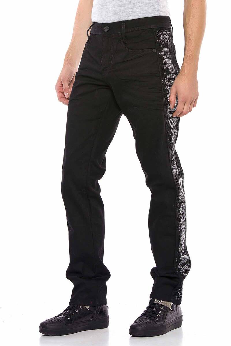 CD578 Jeans confortables pour hommes avec bandes latérales scintillantes