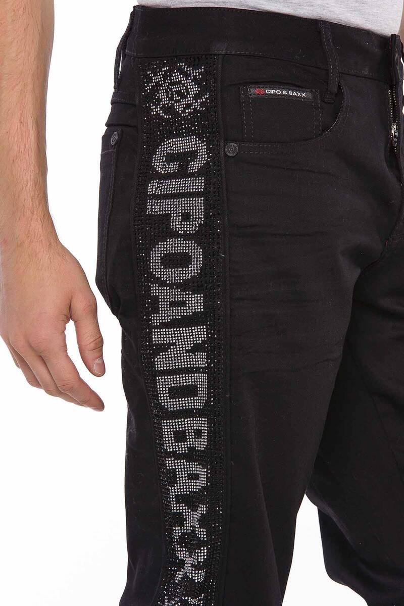 CD578 Jeans confortables pour hommes avec bandes latérales scintillantes
