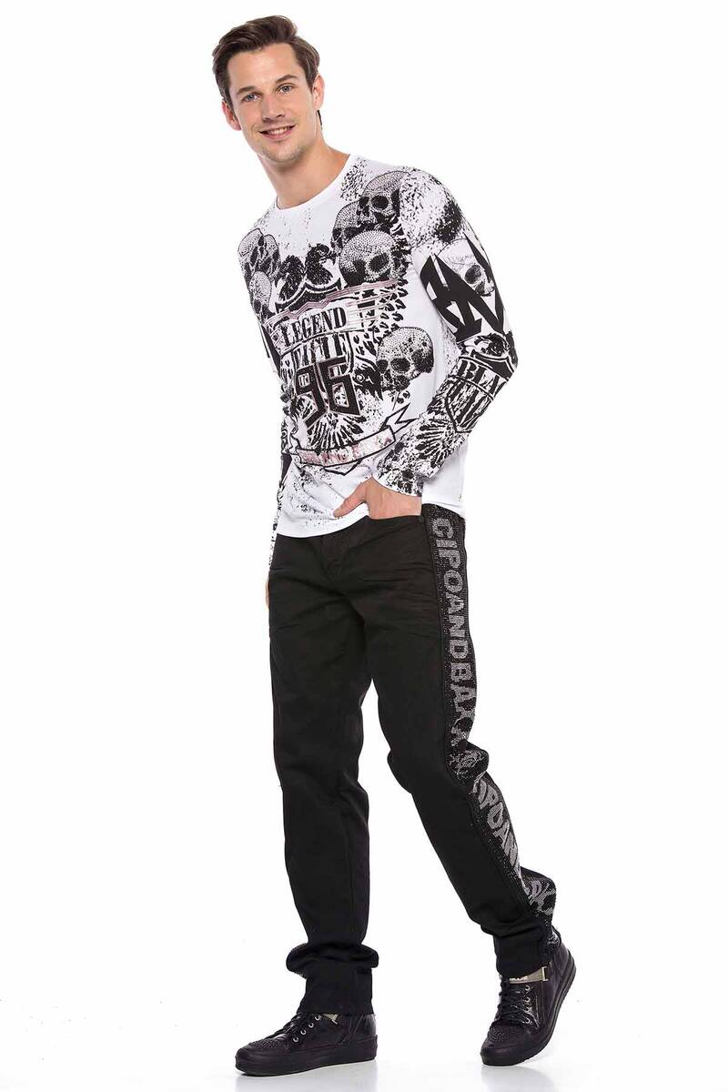 CD578 Jeans confortables pour hommes avec bandes latérales scintillantes