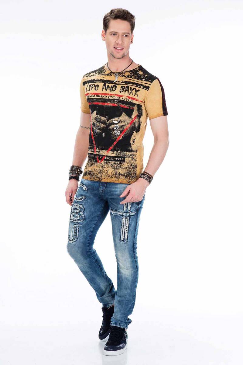 Jeans delgados de hombres CD431 con remaches y parches en forma recta