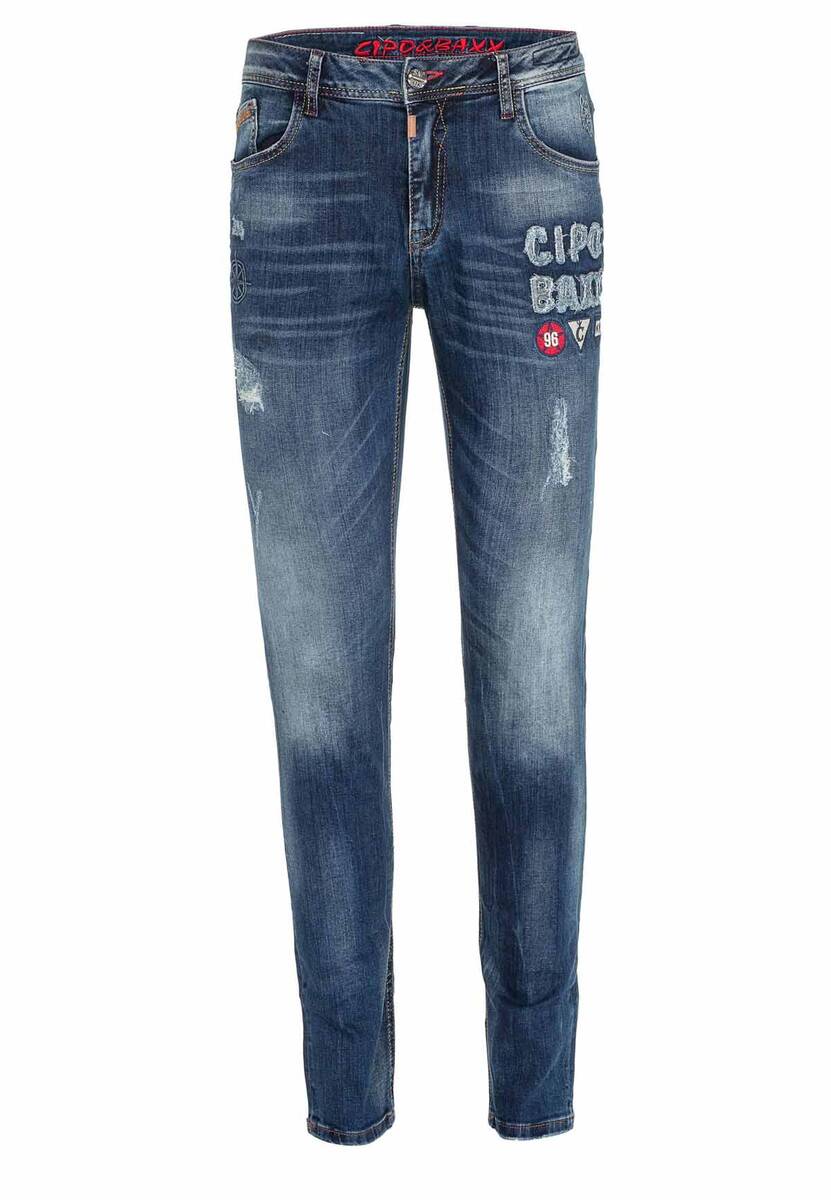 CD368 Herren bequeme Jeans mit Aufnäher in Slim Fit