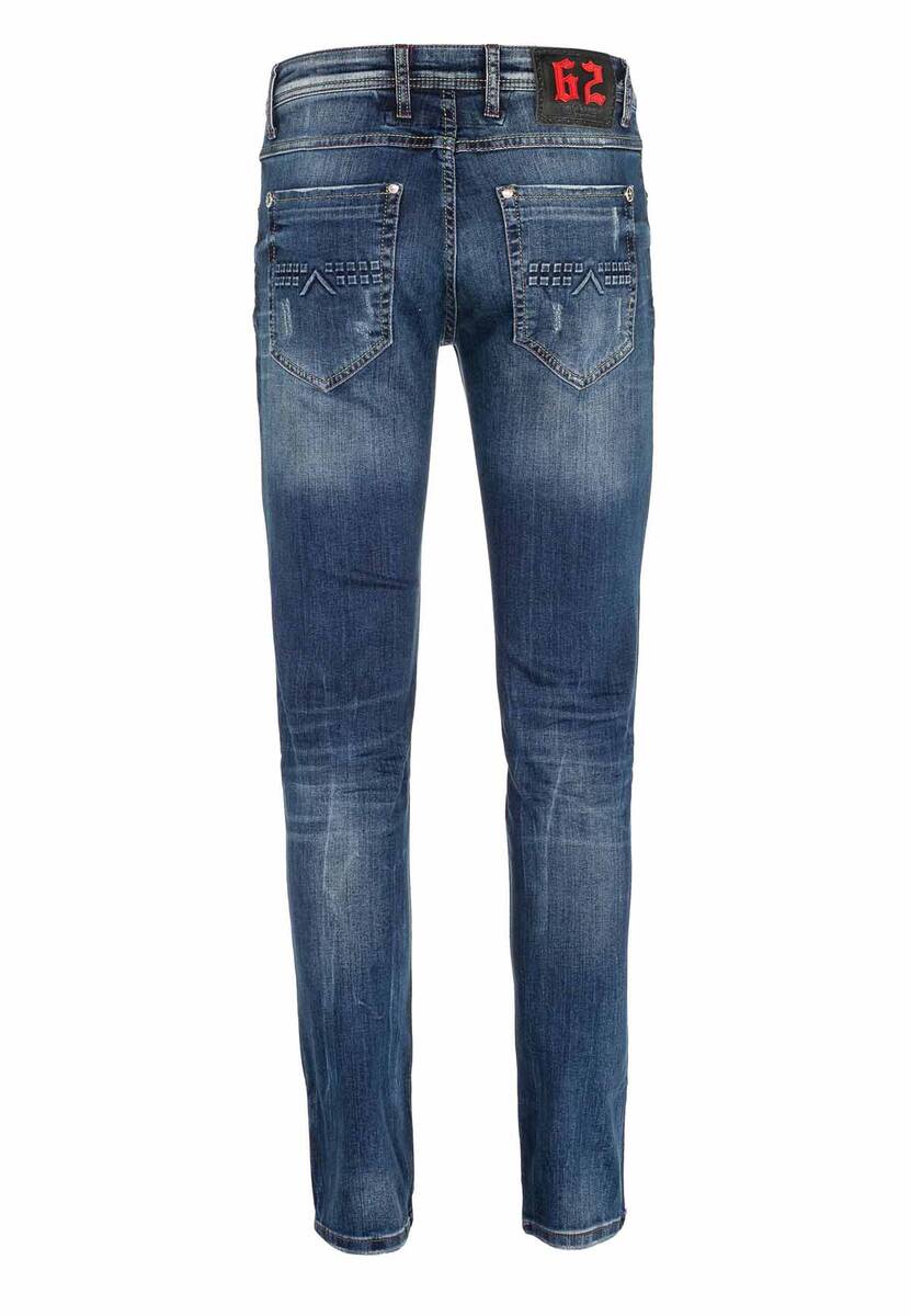 CD368 Herren bequeme Jeans mit Aufnäher in Slim Fit