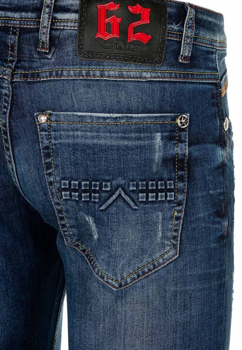 CD368 Herren bequeme Jeans mit Aufnäher in Slim Fit