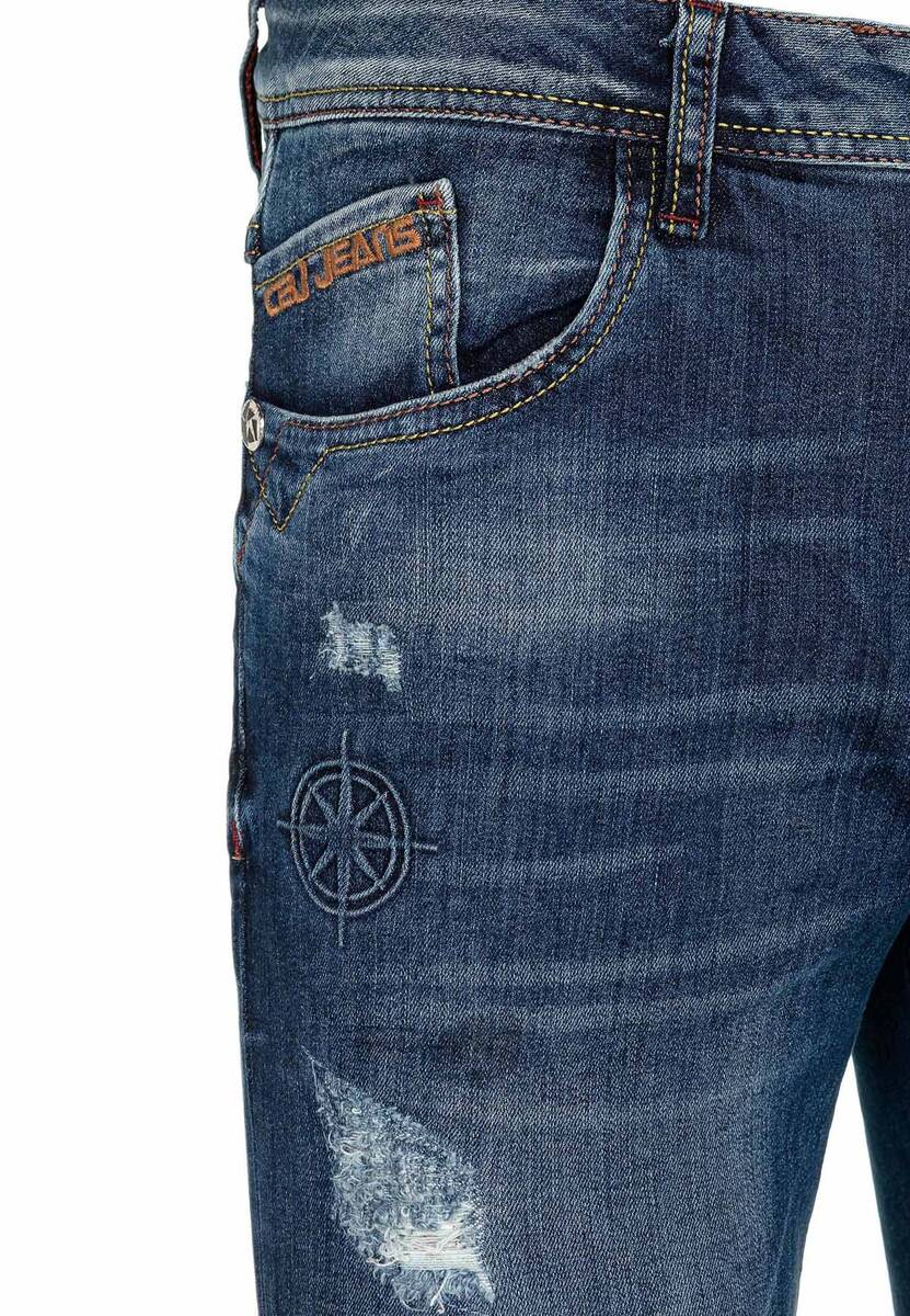 CD368 Herren bequeme Jeans mit Aufnäher in Slim Fit