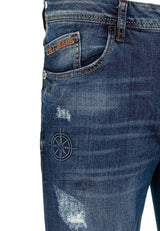 CD368 Herren bequeme Jeans mit Aufnäher in Slim Fit