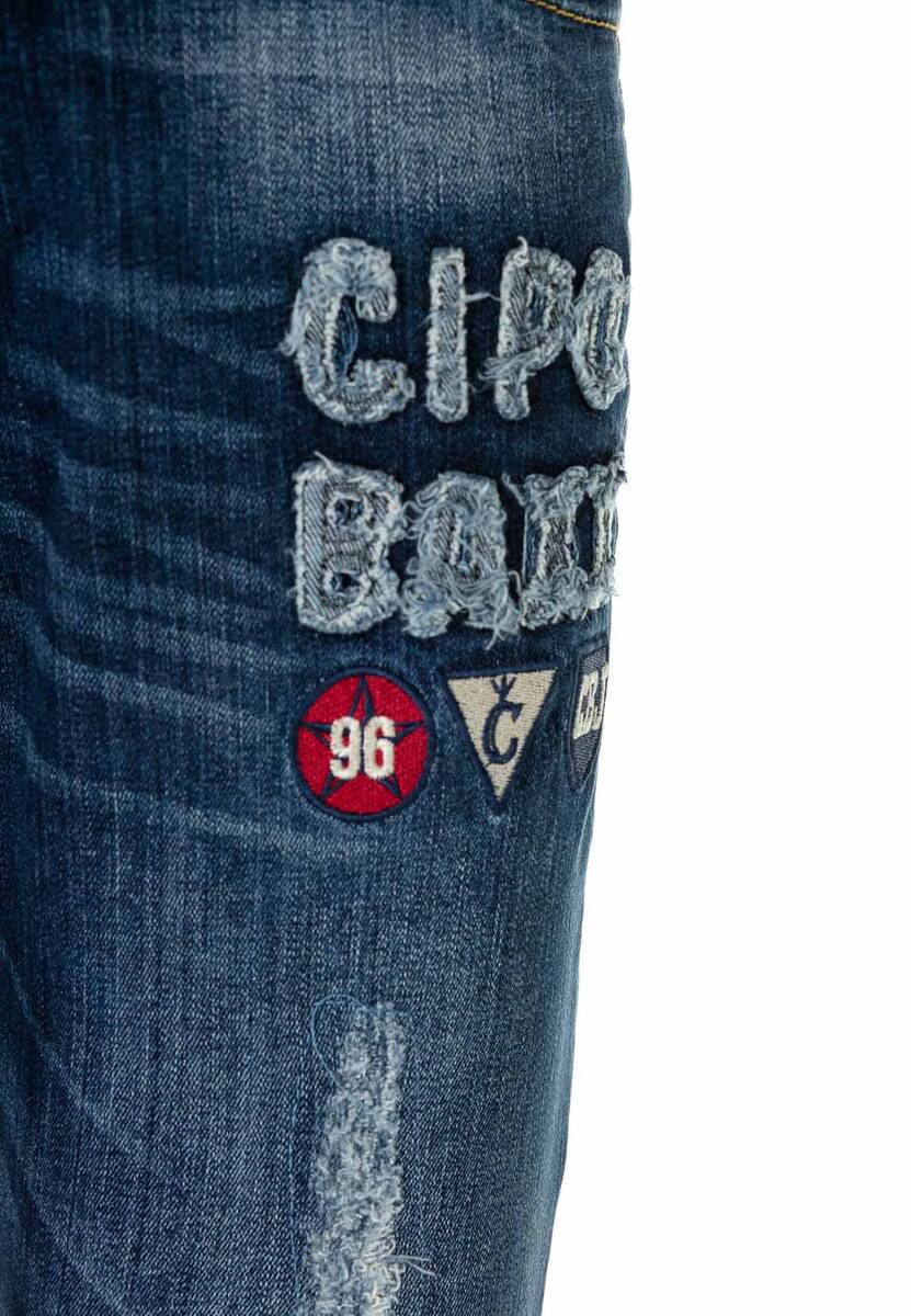 CD368 Herren bequeme Jeans mit Aufnäher in Slim Fit