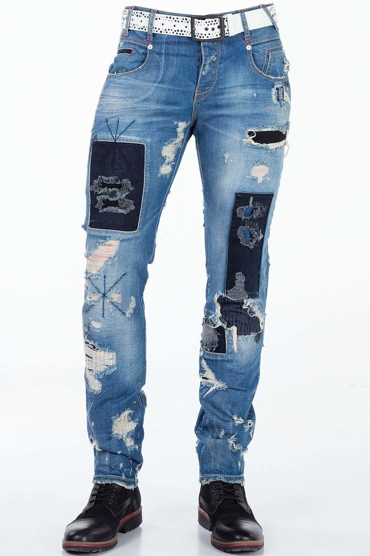 CD347 Jeans cómodos para hombres en un aspecto destruido elegante