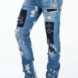 CD347 men's comfortable jeans in stylish destroyed look